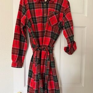 NWT Duluth Trading Company Red Plaid Shirt Dress